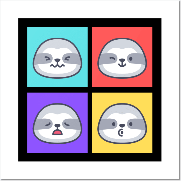 Quirky Squares, Cute Sloths Wall Art by TeeTopiaNovelty